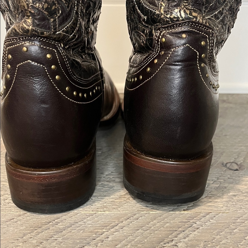 Lucchese Snowflake Brown and Gold Cowboy Boots with Intricate Detailing Size 10 - Picture 11 of 16